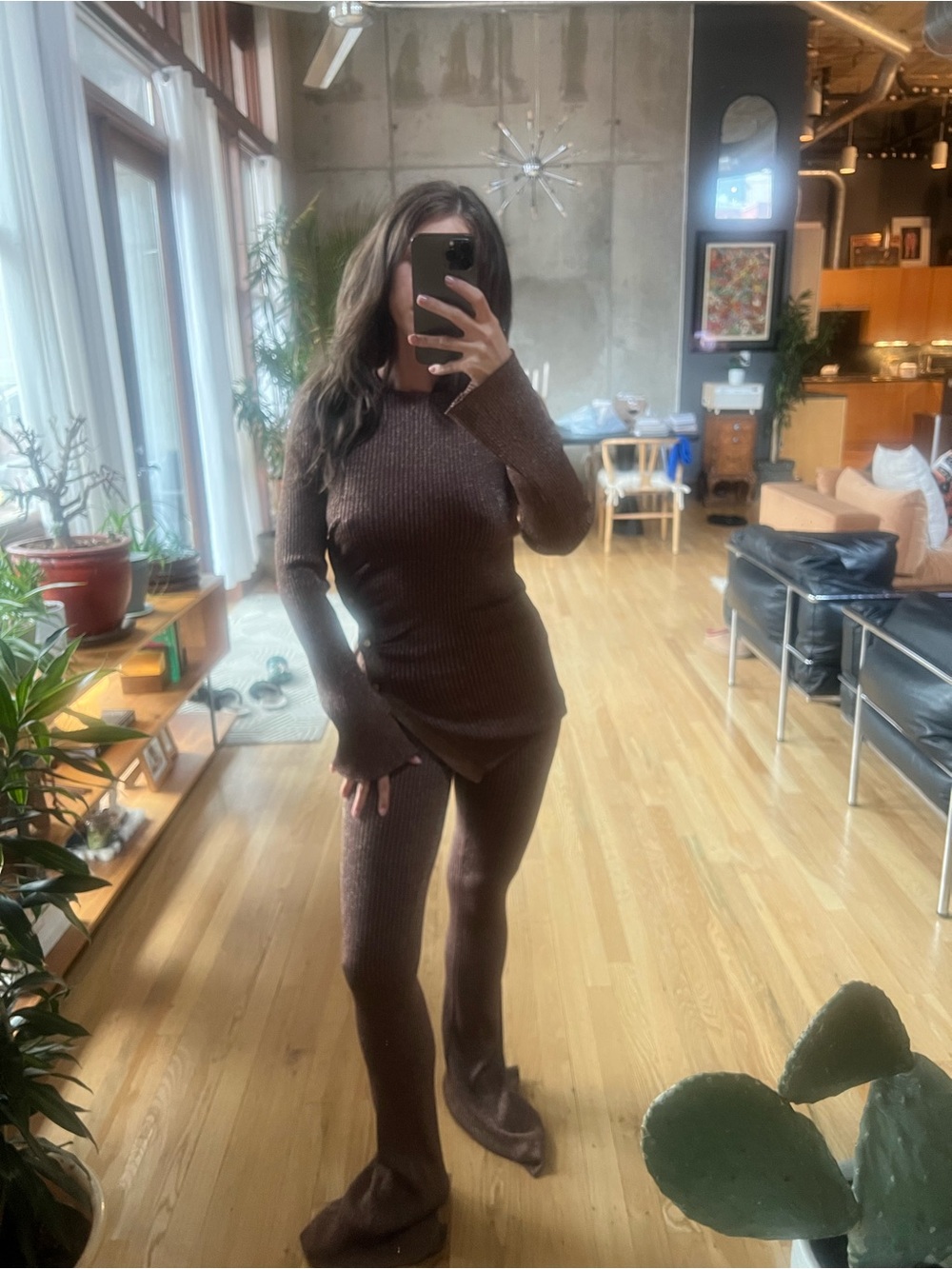 Simon Miller Ribbed Knit Set in Metallic Brown